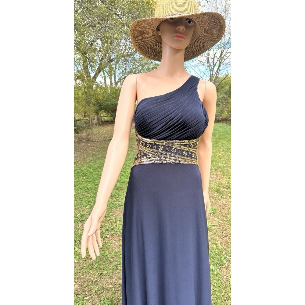 Betsy & Adam SequinsBeaded One Shoulder Navy Evening Party Formal Dress Size 10P